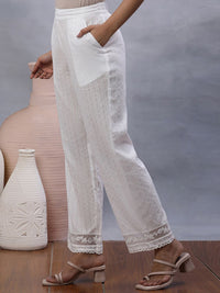 W Women Self Design Straight Fit Trouser