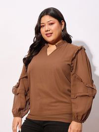 SASSAFRAS Curve Plus Size V-Neck Ruffles Georgette Top