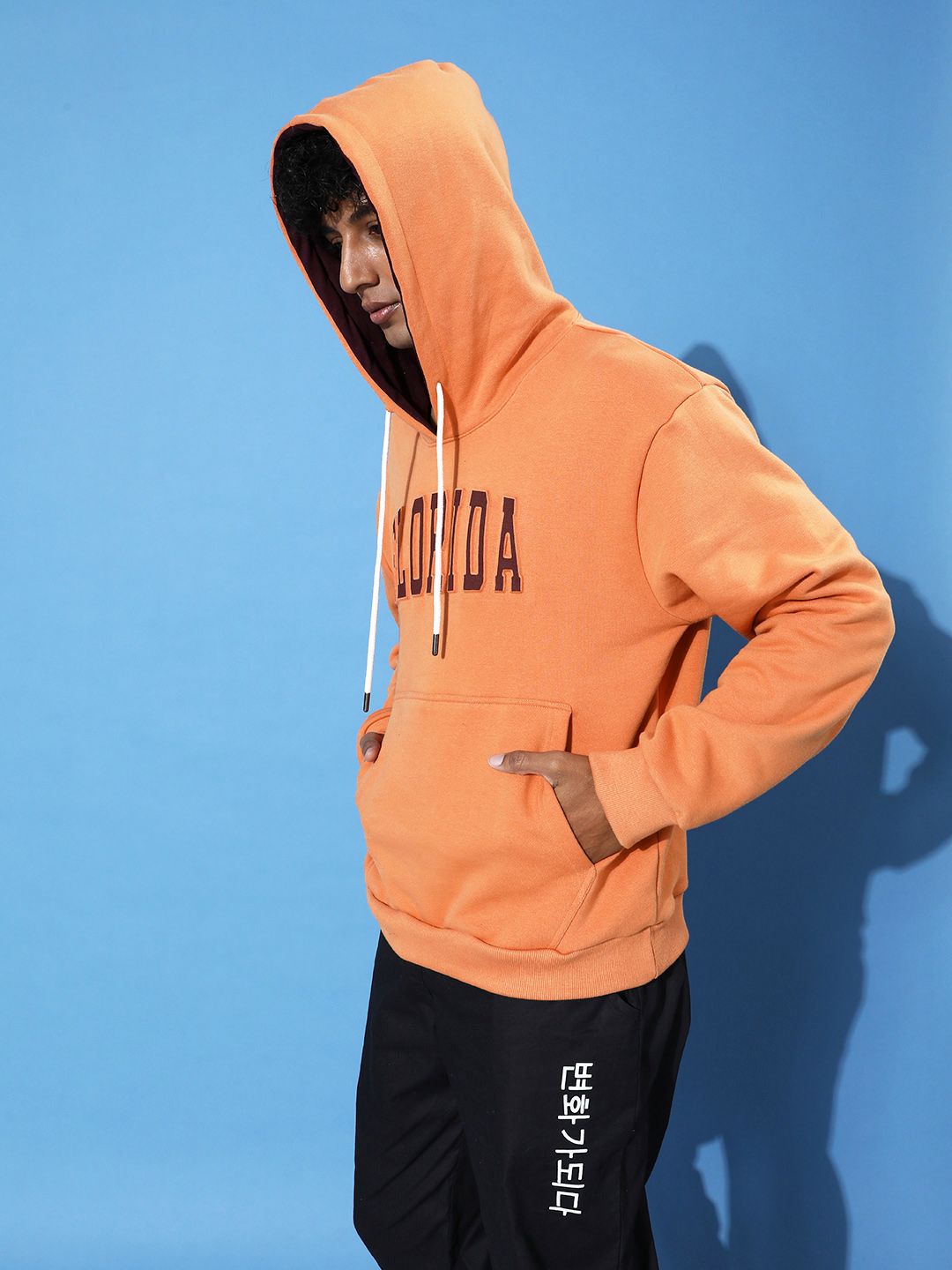 DILLINGER Men Typographic Oversized Hooded Fleece Sweatshirt