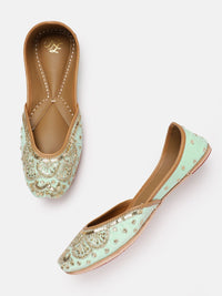 House of Pataudi Women Embellished Floral Leather Mojaris