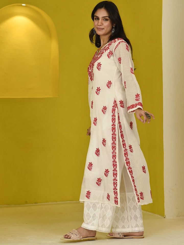 Rumah Wanita Chikankari Pink Kota Chikankari Sulam Kurta