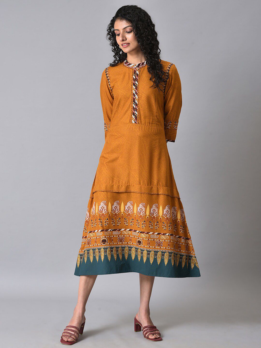 W Ethnic Motifs Printed A-Line Midi Ethnic Dress