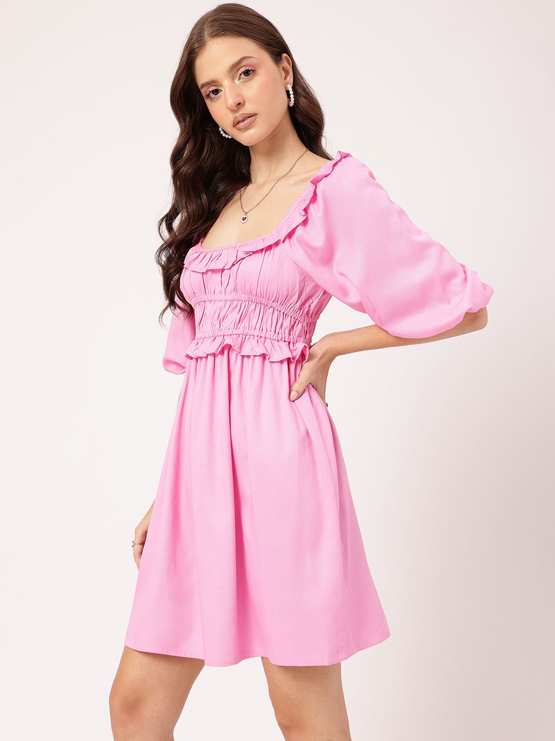 DressBerry Girlboss Glam Smocked A-Line Mini Dress