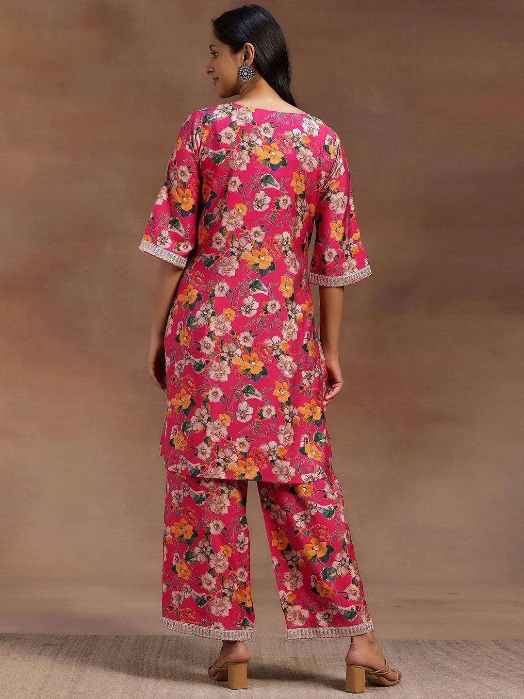 Libas Pink Floral Printed Tunic With Palazzo