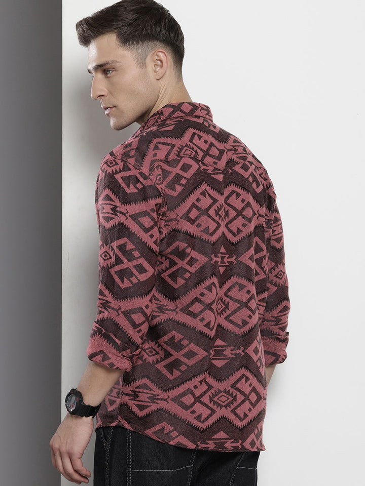 The Indian Garage Co Self Design Geometric Jacquard Relaxed Fit Shirt