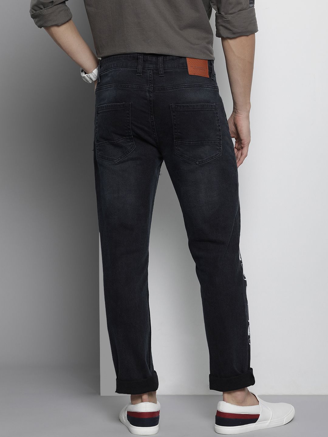 The Indian Garage Co Men Navy Blue Slim Fit Cropped Stretchable Jeans