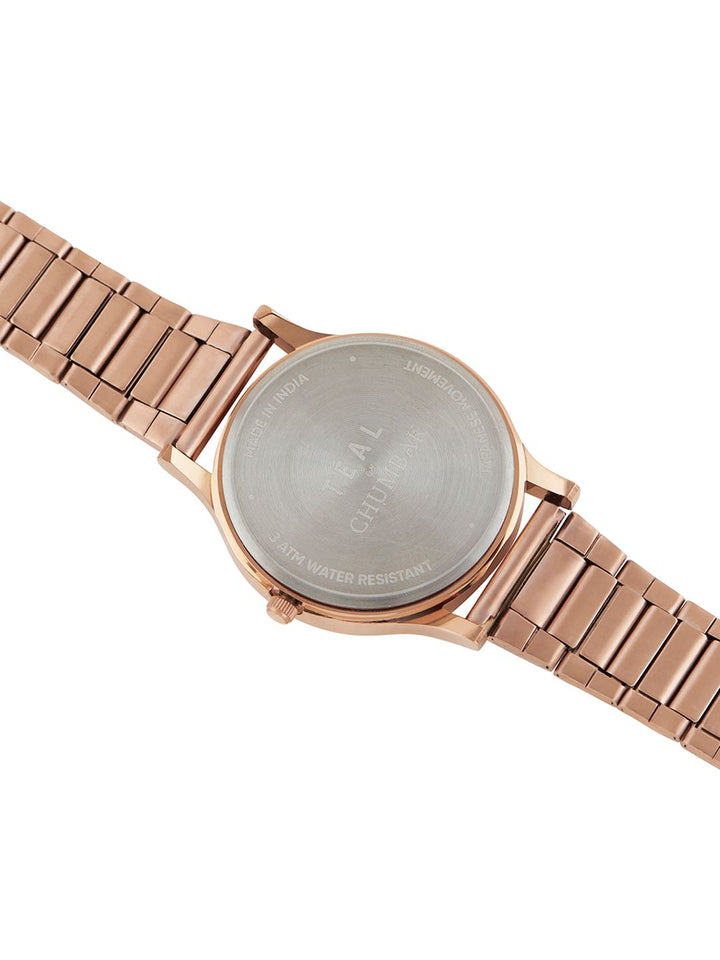 Teal oleh Chumbak Women White Printed Dail & Rose Gelang Gelang berlapis Emas Tali Analog Watch