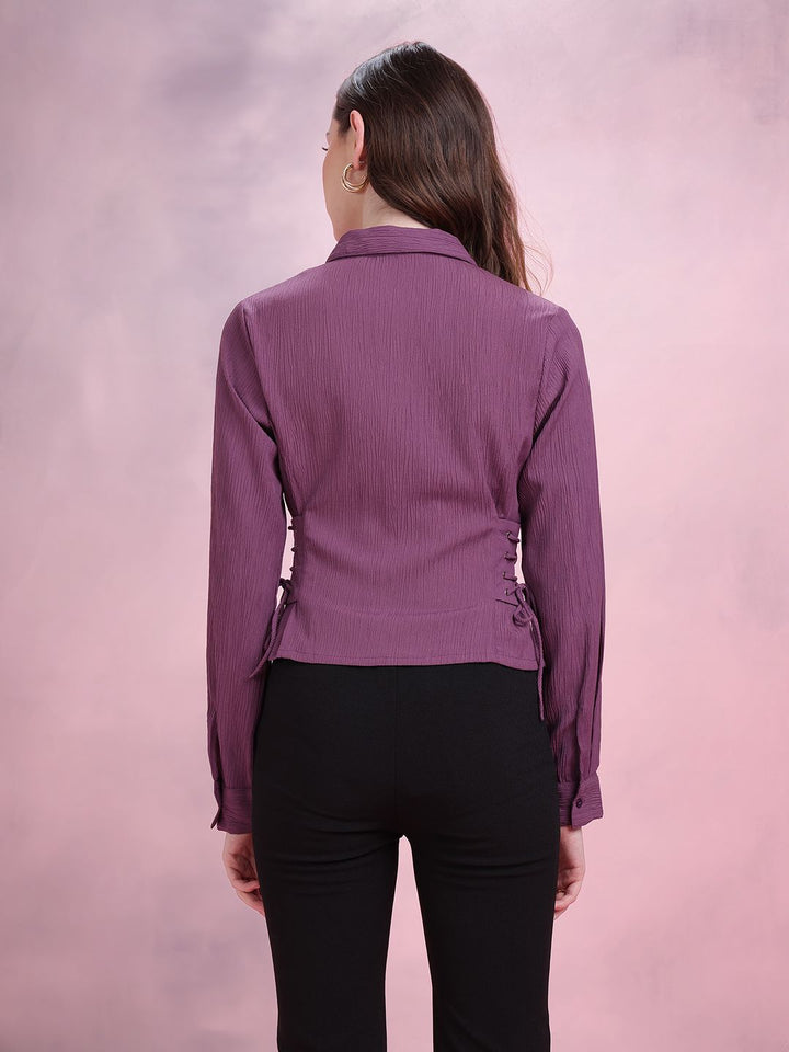 DressBerry Lace-Up Detail Crinkled Casual Shirt