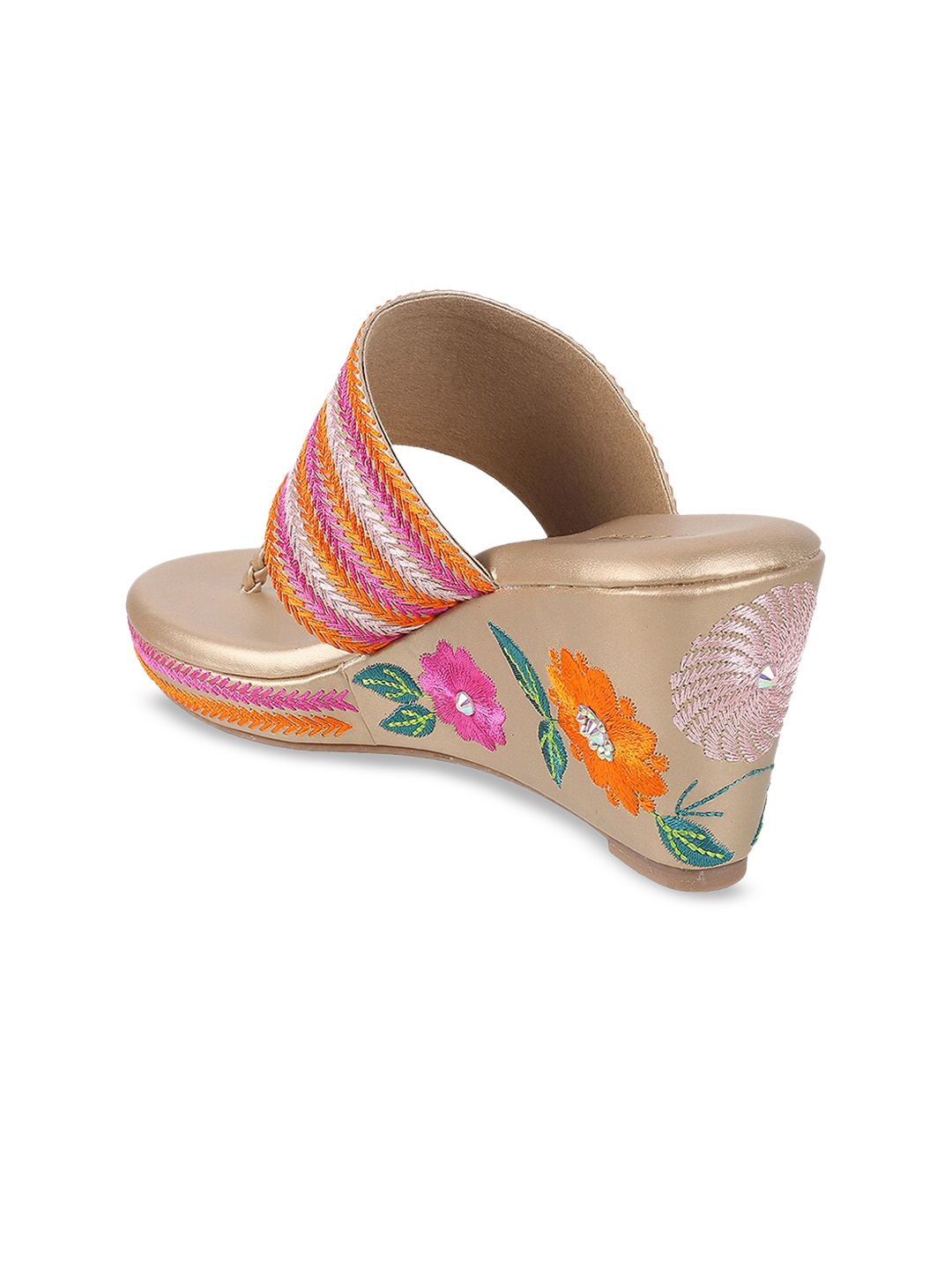 Mochi Embroidered Open Toe Wedge Heels