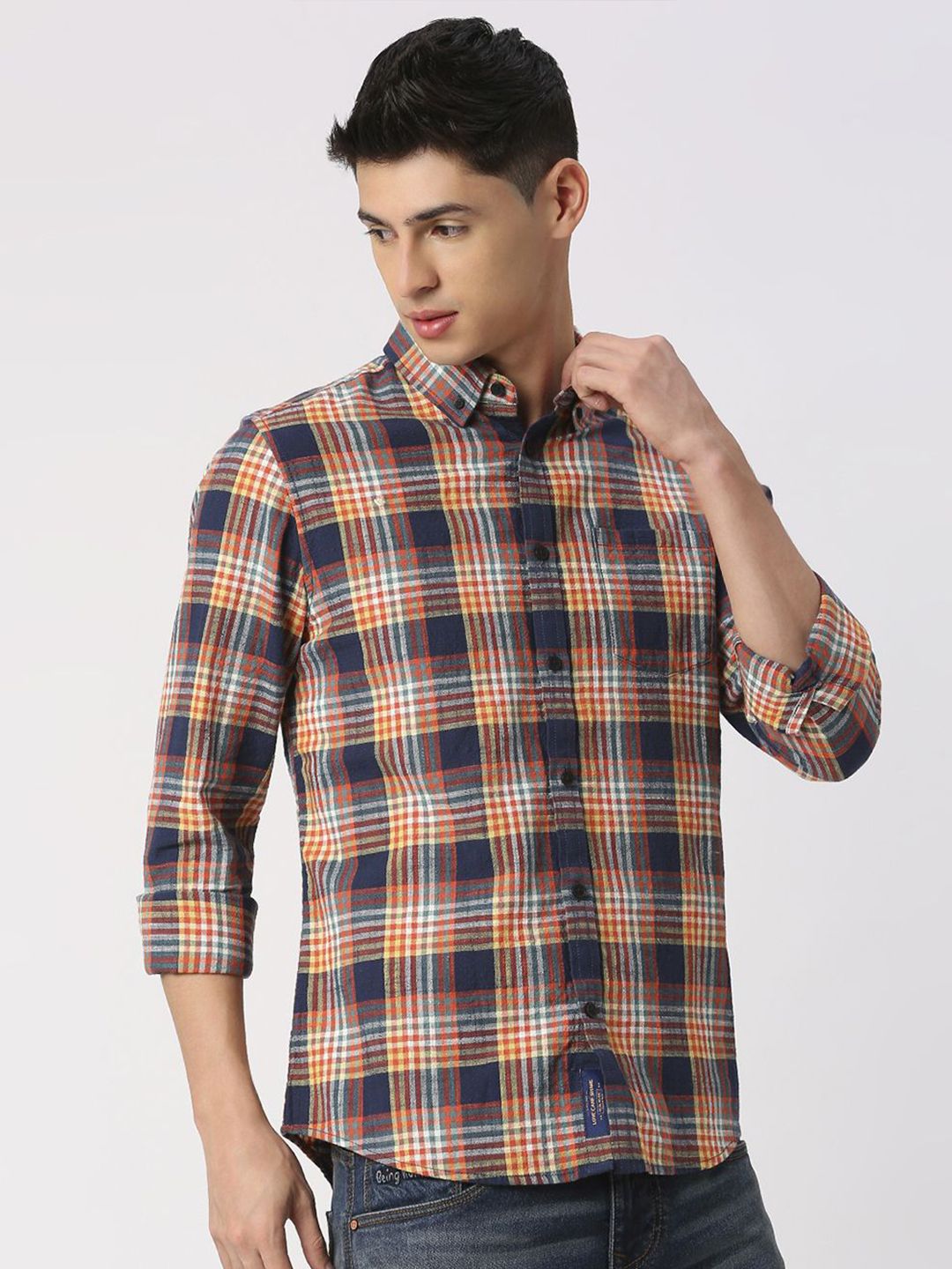Being Human Men Slim Fit Button-Down Collar Tartan Checks Opaque Checked Casual Shirt