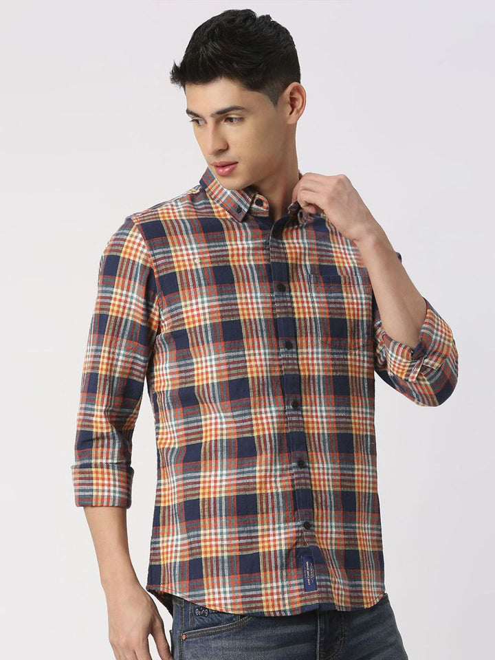 Being Human Men Slim Fit Button-Down Collar Tartan Checks Opaque Checked Casual Shirt