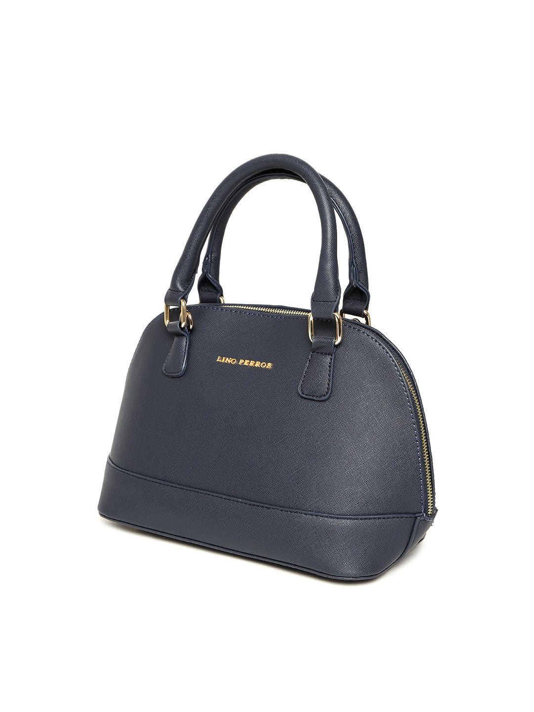 Lino Perros Navy Blue Solid Handheld Bag with Detachable Sling Strap