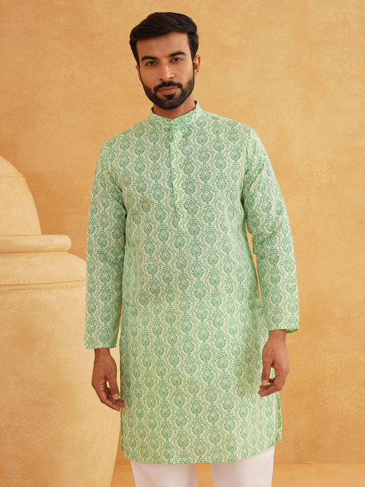 SOJANYA Ethnic Motifs Printed Band Collar Long sleeves Straight Kurta