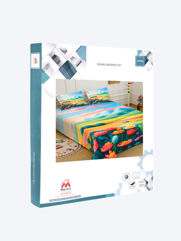 Watak Kartun Myntra Elegant Homes Biru & Merah Jambu 300 TC Cadar Katil King dengan 2 Sarung Bantal