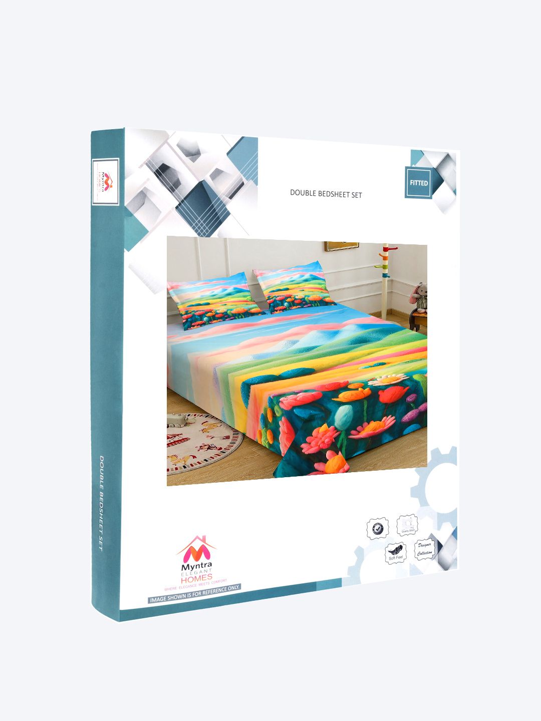 Watak Kartun Myntra Elegant Homes Biru & Merah Jambu 300 TC Cadar Katil King dengan 2 Sarung Bantal