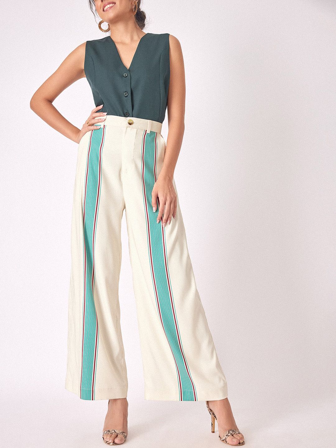 The Label Life Women Flared Striped Parallel Trousers