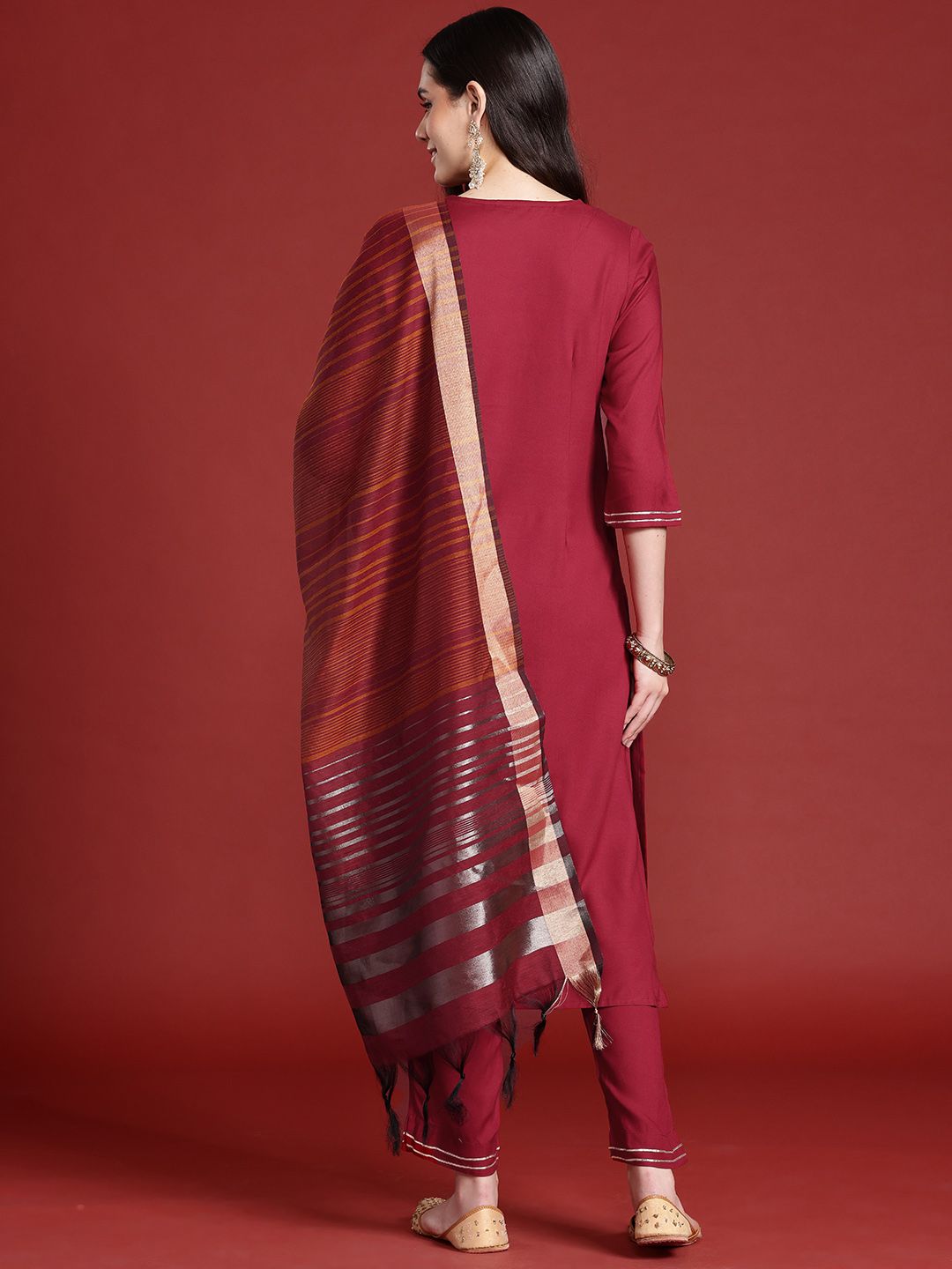 Anouk Straight Kurta & Trousers with Printed Dupatta