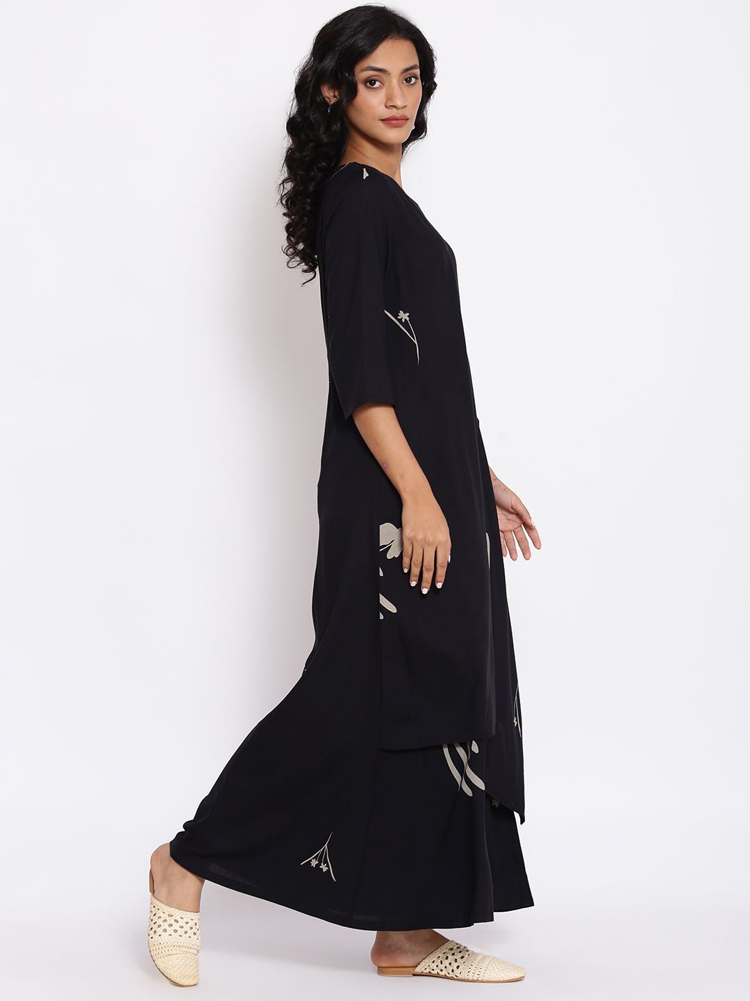 W Black & Off-White Printed Ethnic Layered Basic Jumpsuit