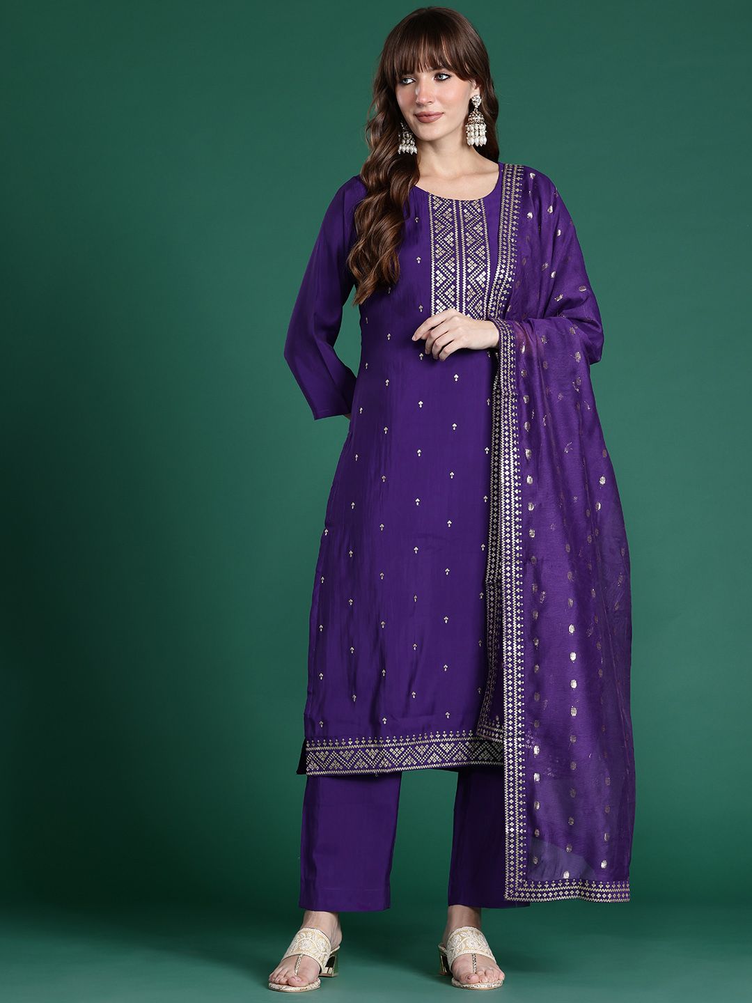 Indo Era Ethnic Motifs Embroidered Sequinned Kurta with Trousers & Dupatta