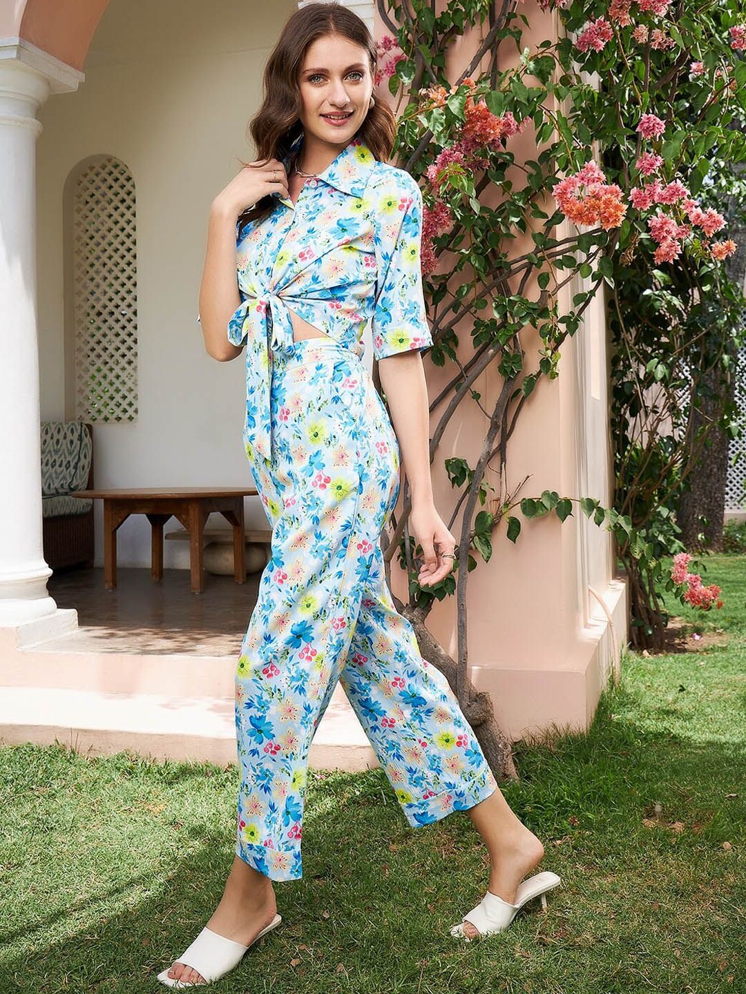 Athena Blue & Pink Printed Shirt and Trousers Co-Ords