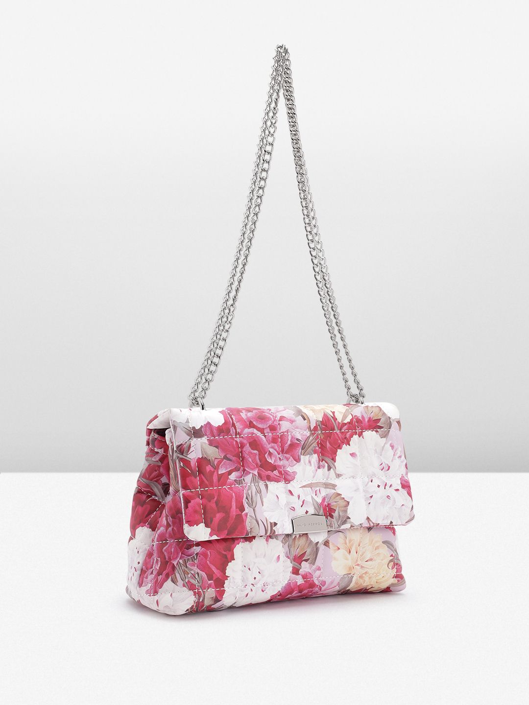 Lino Perros Floral Printed Structured Shoulder Bag with Quilted Detail
