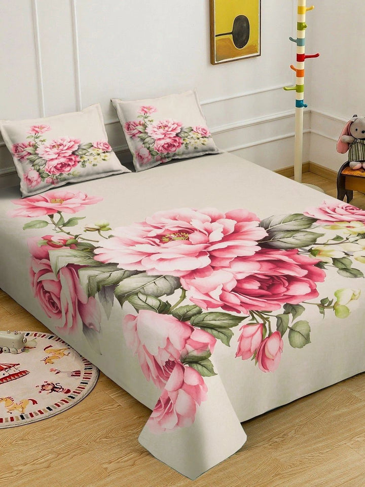 Moda Rapido X KLOTTHE Beige & Pink Floral 400 TC Cadar Katil King dengan 2 Sarung Bantal