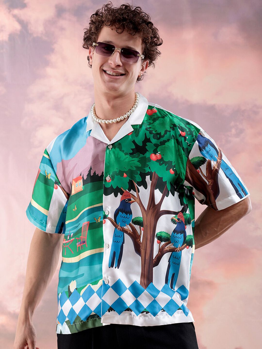 The Indian Garage Co Men Relaxed Fit Fauna Printed Resortwear Shirt