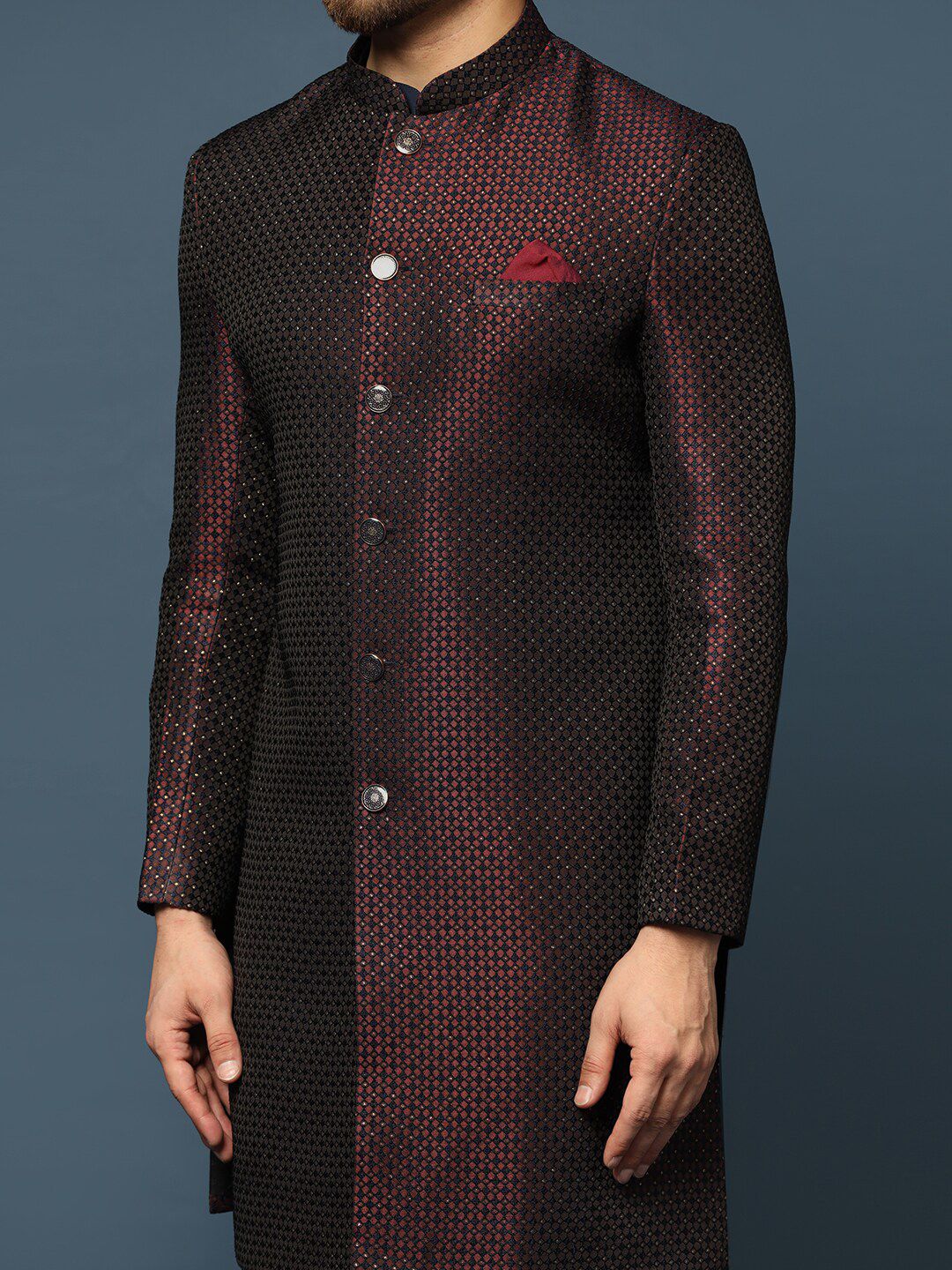 KISAH Men Woven Design Cotton Indowestern Sherwani Set