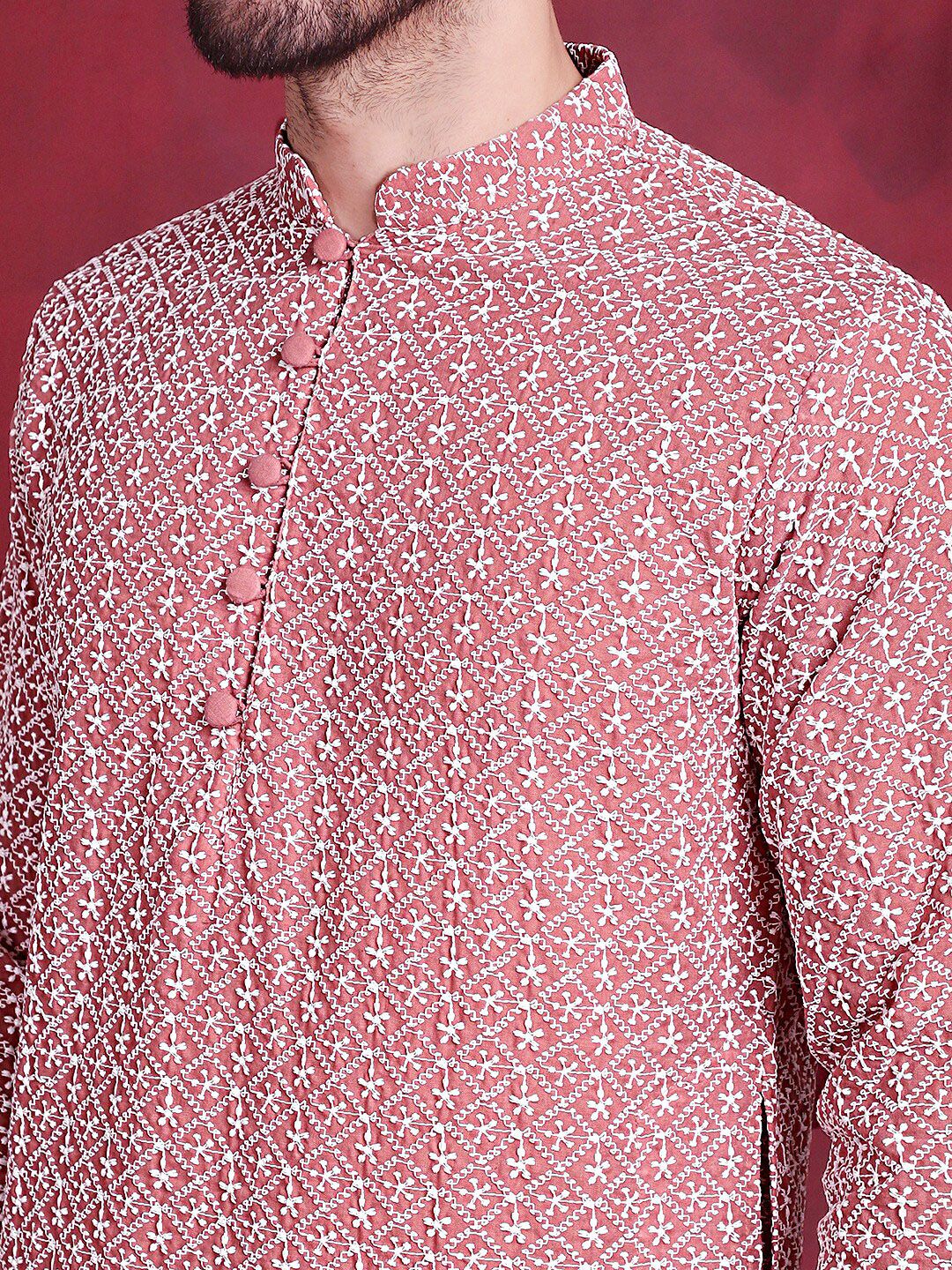 Jompers Geometric Embroidered Pure Cotton Chikankari Kurta
