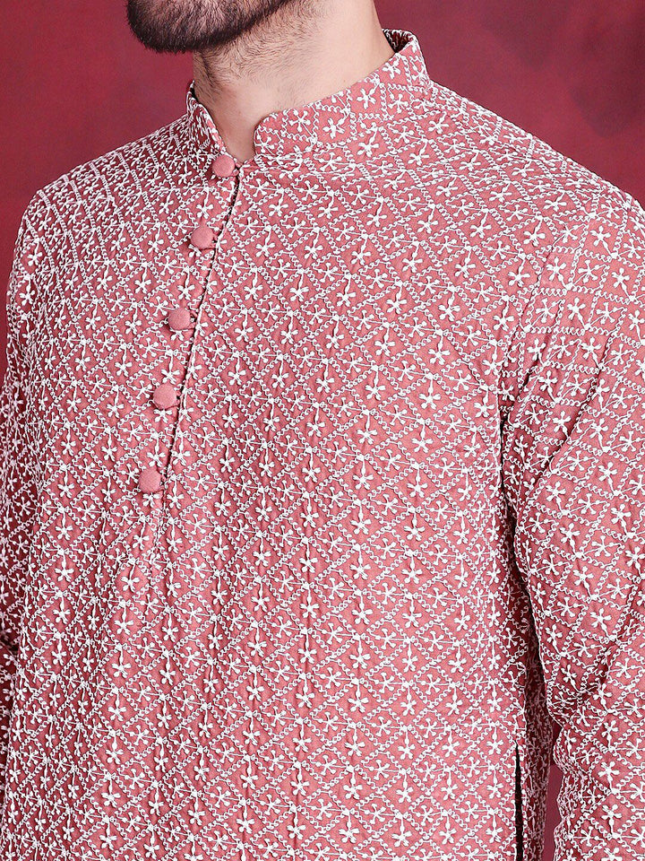 Jompers Geometric Embroidered Pure Cotton Chikankari Kurta