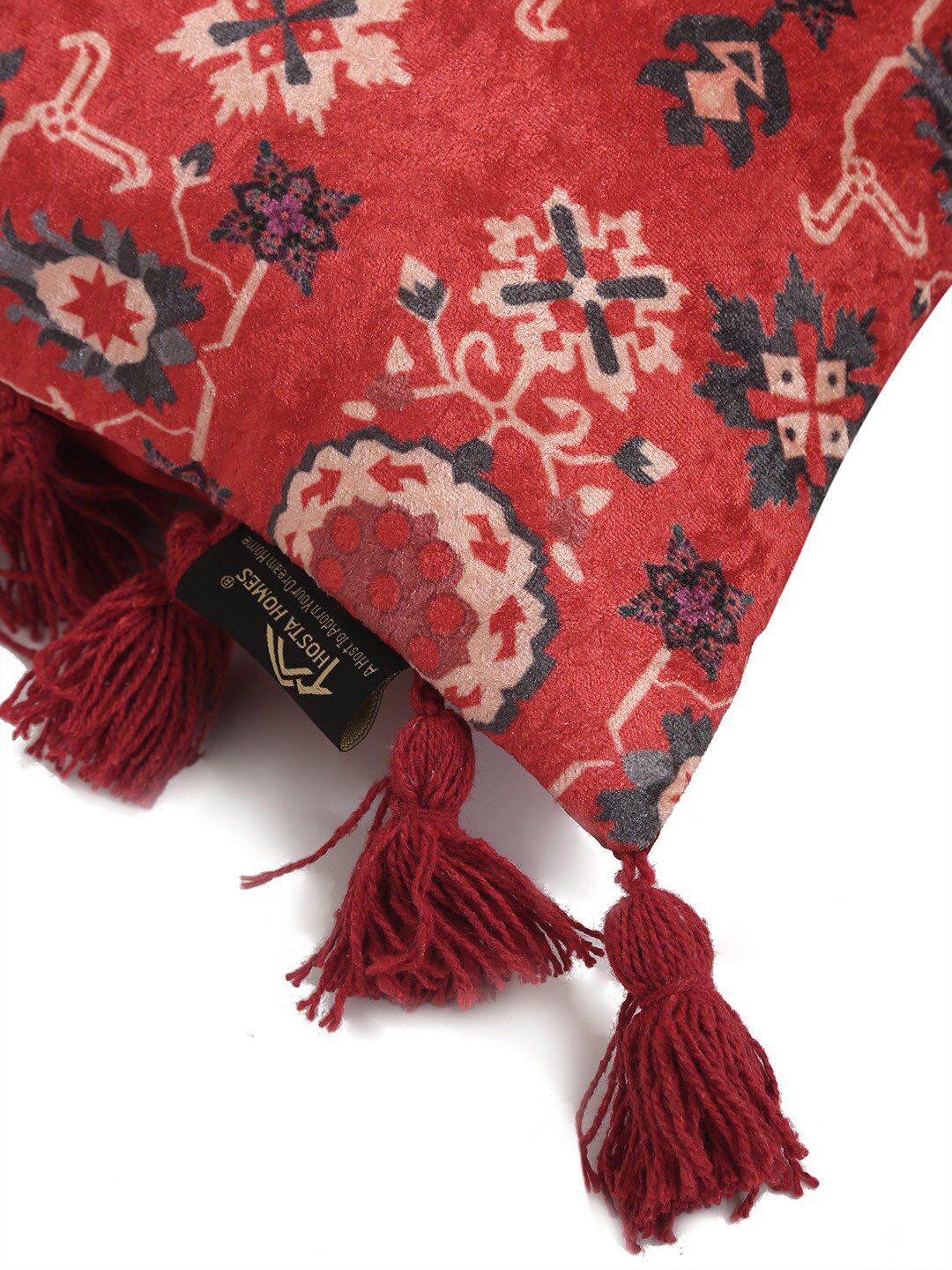 HOSTA HOMES Red & Grey Set of 2 Geometric Velvet Square Cushion Covers