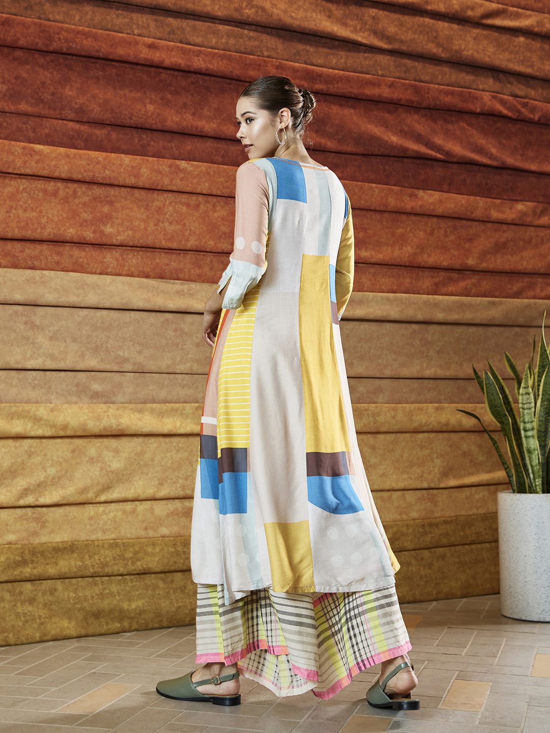 W White & Yellow Forestry Printed A-Line Dress