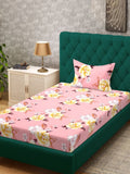 KLOTTHE Pink Floral Polycotton 300 TC Single Fine Bedsheet with a Pillow Cover-89 x 59 inches
