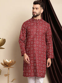 Anouk Ethnic Motifs Printed Band Collar Cotton Linen Regular Kurta
