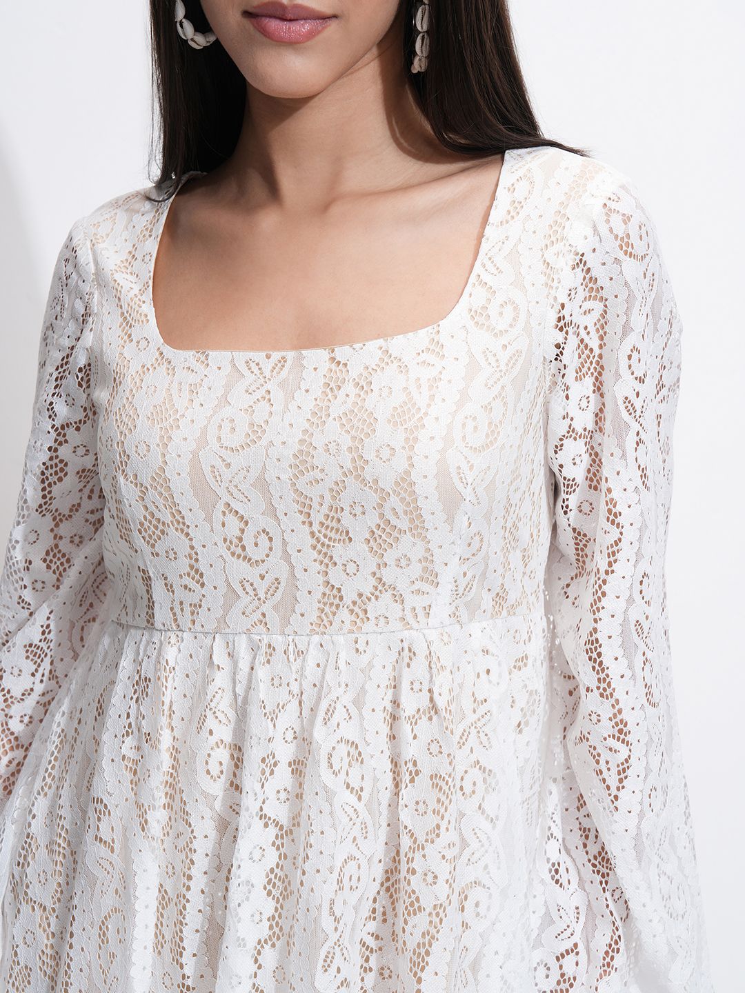 Tokyo Talkies Women Lace Fit Flare Mini Dress