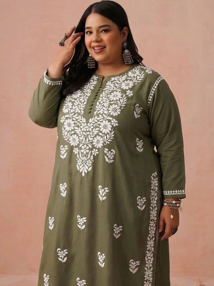 Rumah Wanita Chikankari Kurta Chikankari Sulaman Bunga