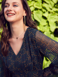 STREET 9 Green & Orange Floral Printed Fit & Flare Dress