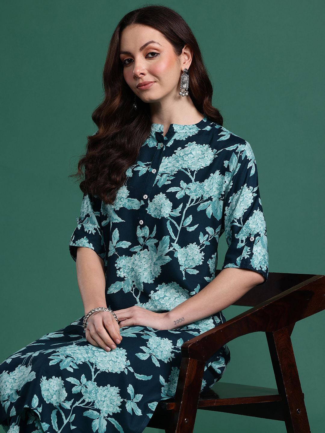 Indo Era Floral Printed Kurta with Palazzos