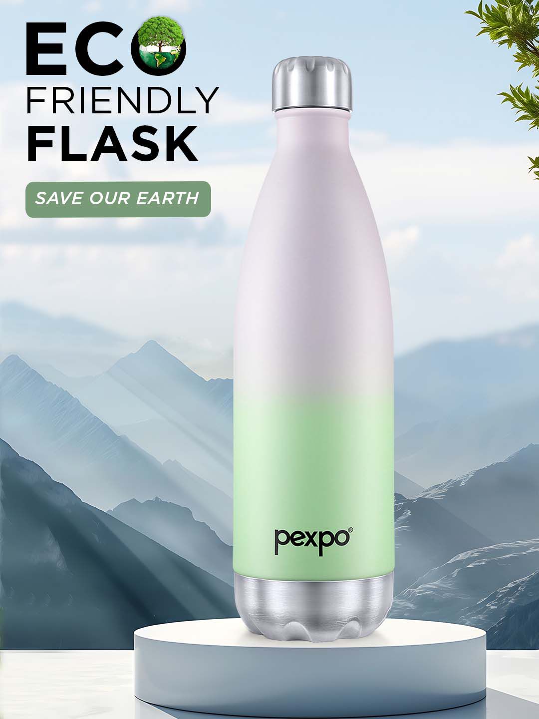 Pexpo ELECTRO ISI Certified Thermosteel 980ml 24 Hrs Hot & Cold Green&Purple Water Bottle