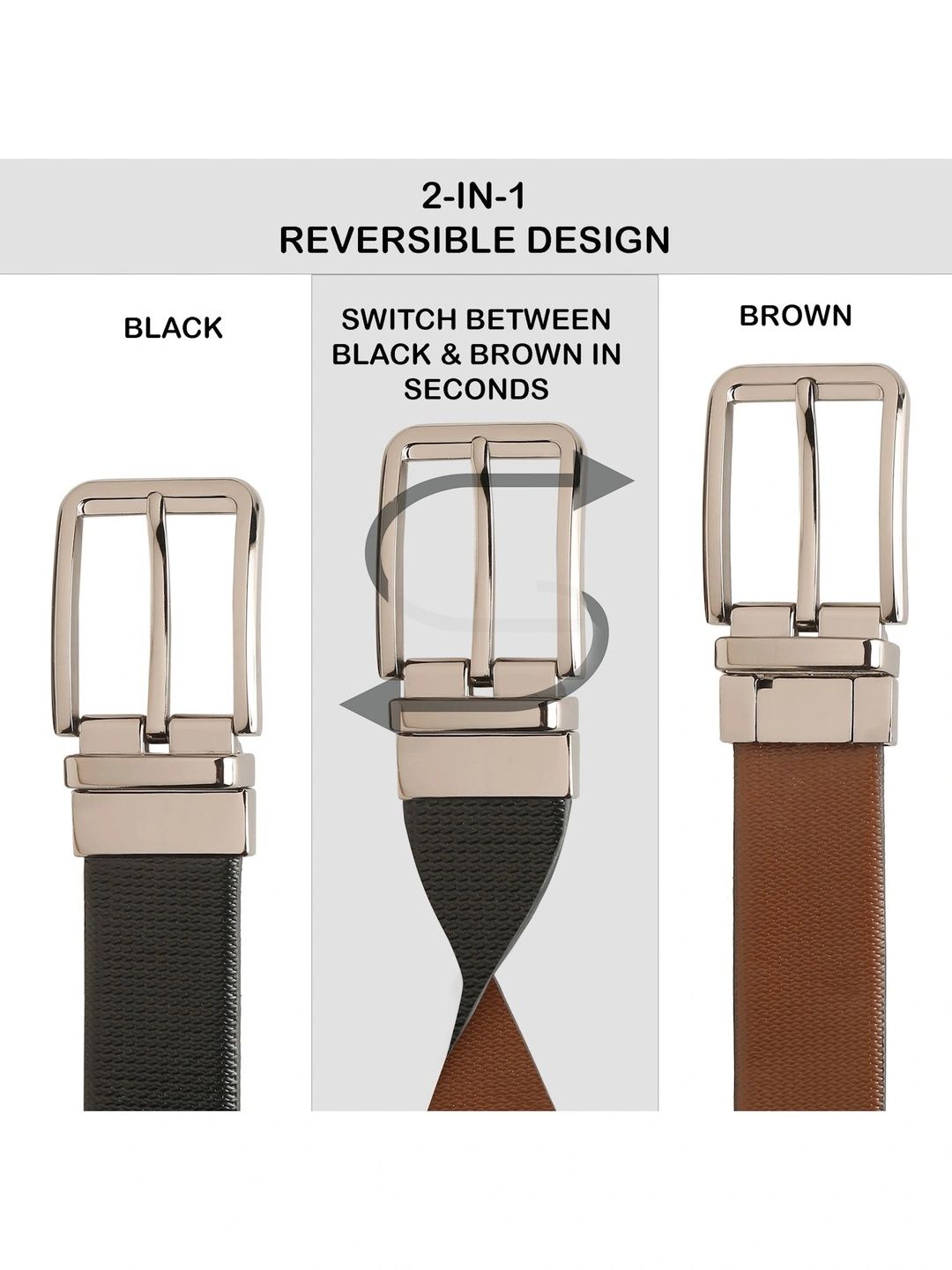 Teakwood Leathers Men Textured Leather Reversible Formal Belt