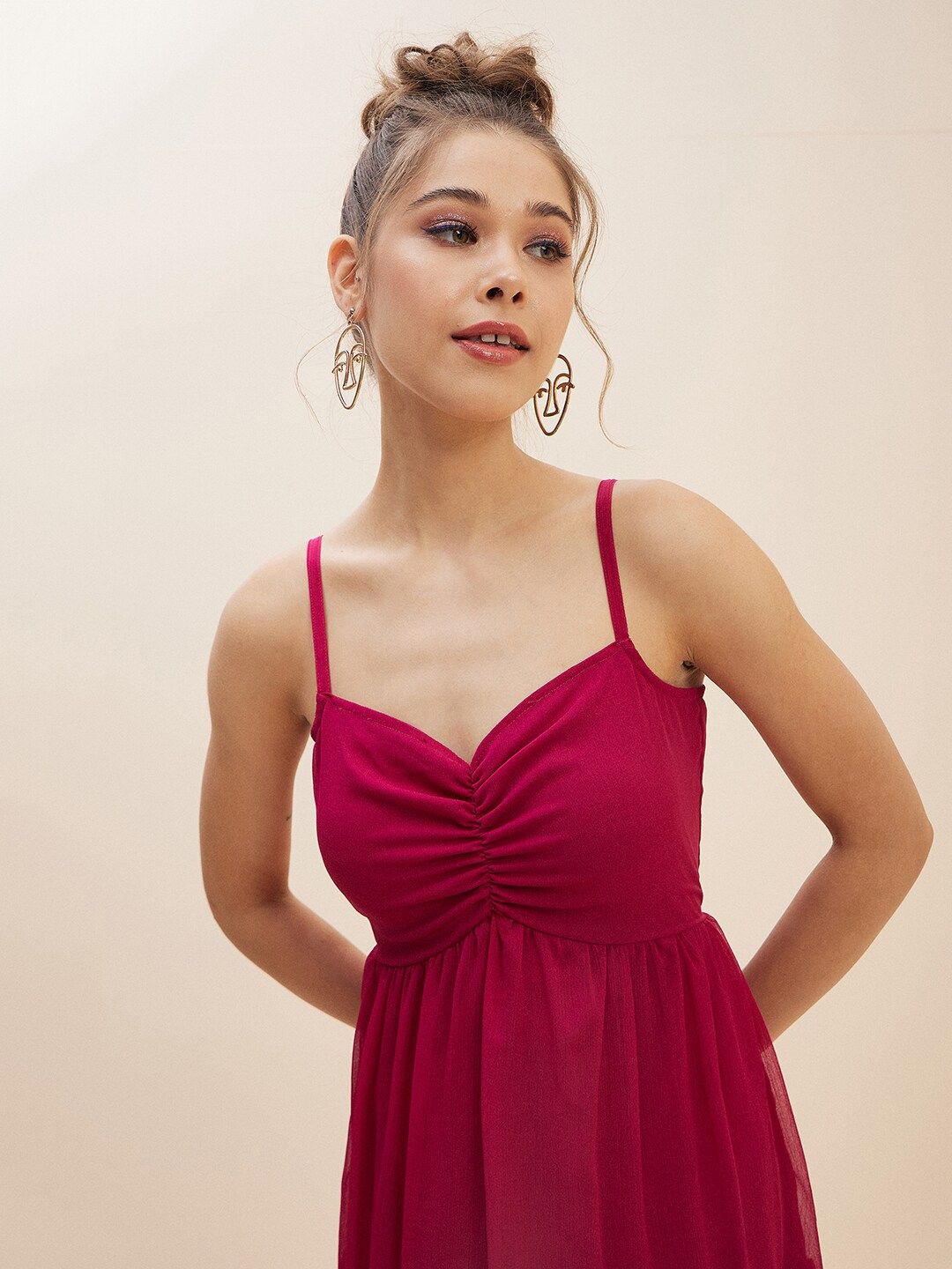 Antheaa Pink Layered Chiffon Empire Dress