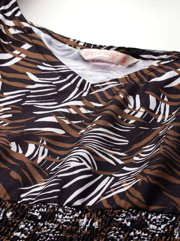 DressBerry Abstract Print Tiered A-Line Midi Dress