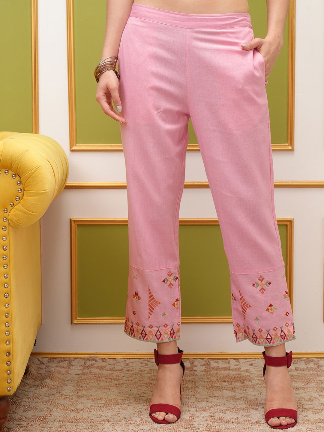 Vishudh Embroidered Regular Thread Work Pure Cotton Kurta with Trousers & With Dupatta