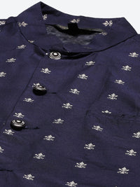 SOJANYA Men Cream-Coloured Chikankari Pure Cotton Kurta with Churidar & Nehru Jacket
