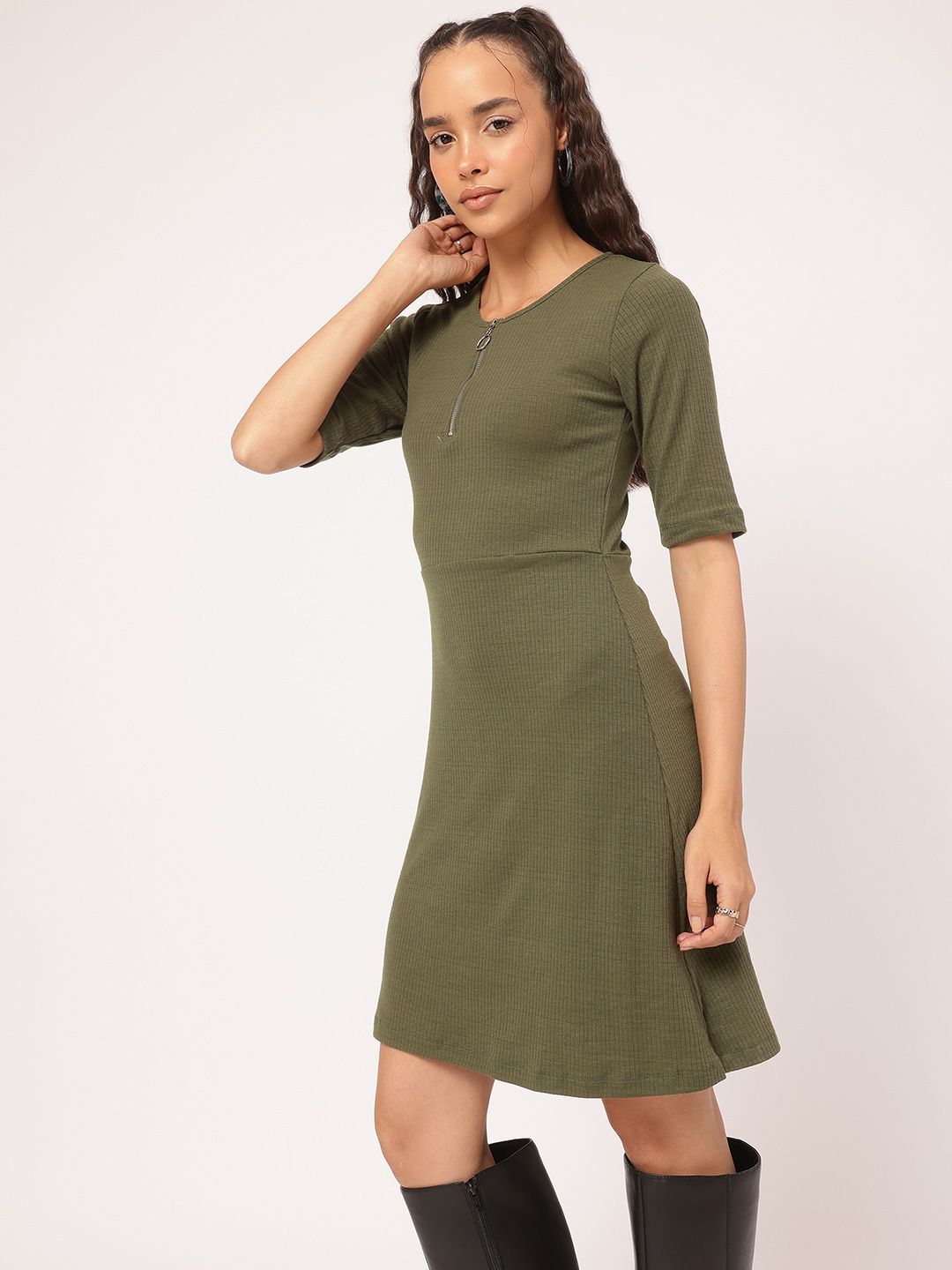 DressBerry Soft Grunge Ribbed Fit & Flare Dress