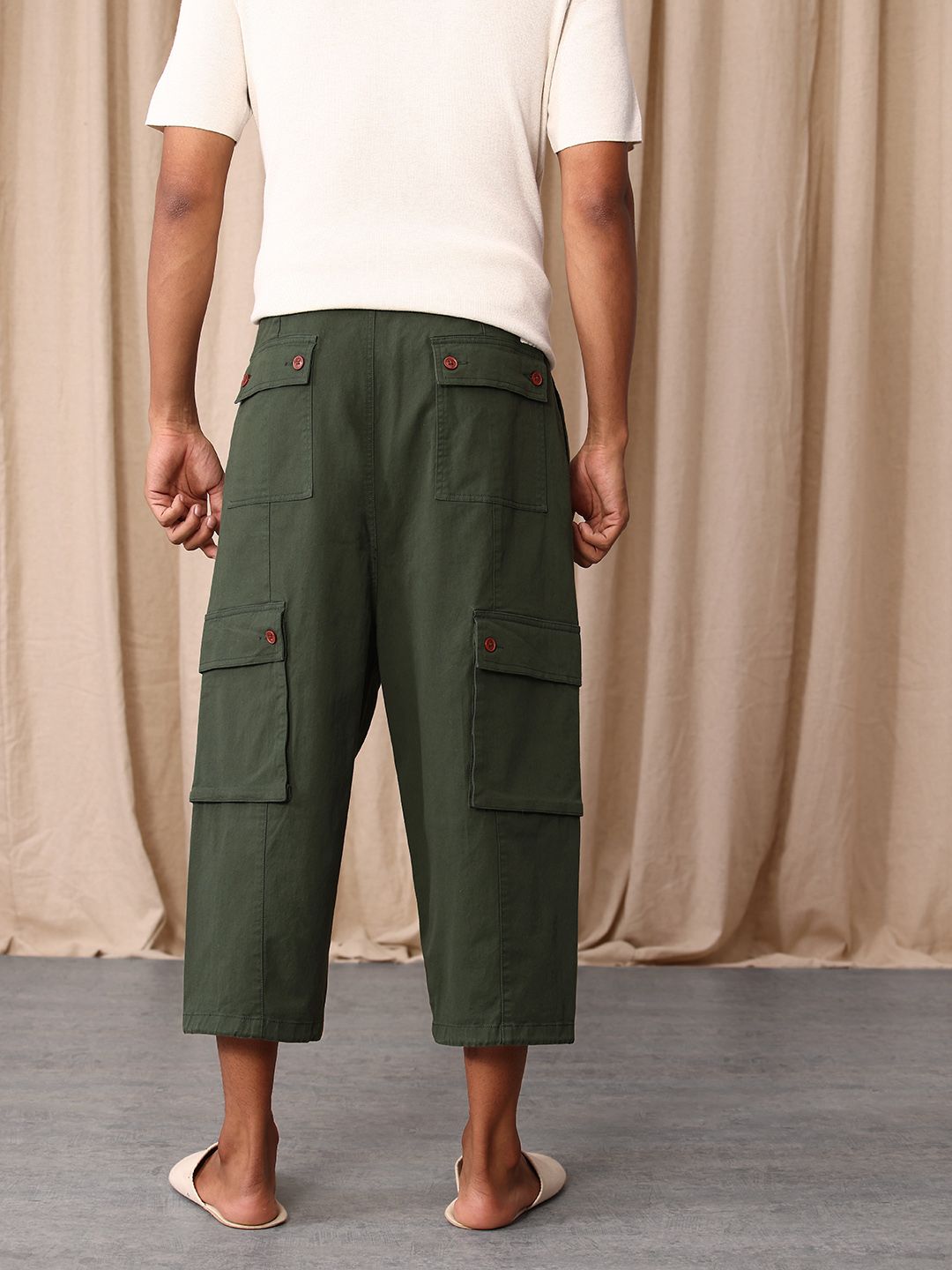 Mr Bowerbird Men Cropped Oversized Cargos Trousers
