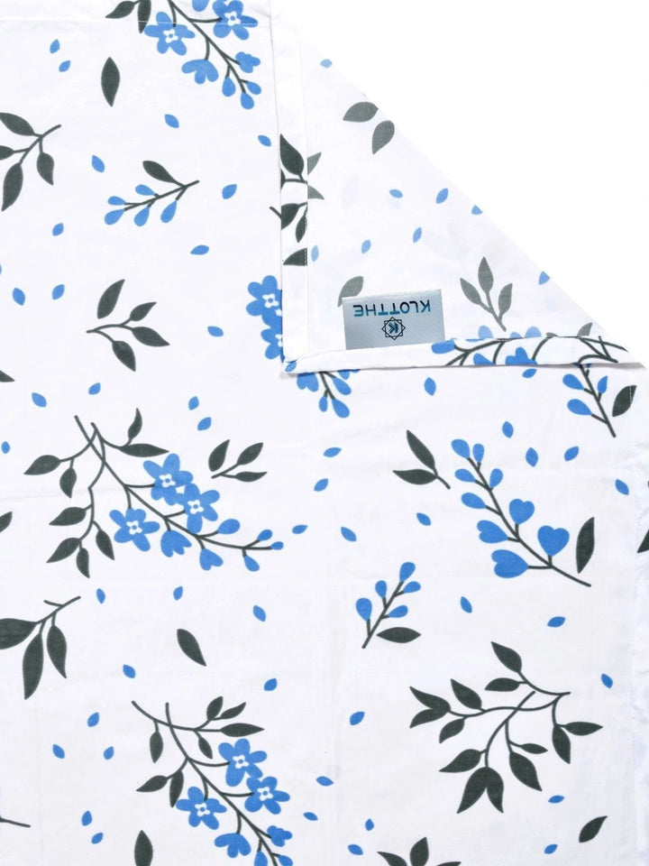 Moda Rapido X KLOTTHE White & Blue Floral 300 TC King Bedsheet with 2 Pillow Covers