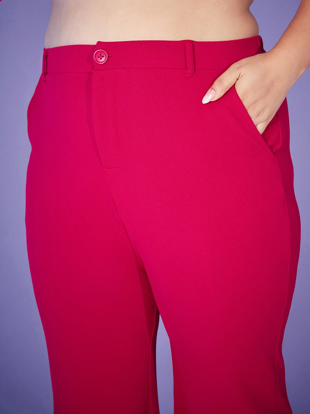 SASSAFRAS Curve Fuchsia Pink Plus Size Self Design Shirt With Trouser Co-Ords