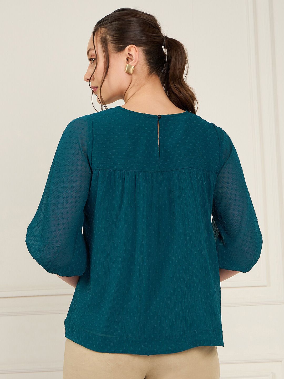 Antheaa Embroidered Chiffon A-Line Top