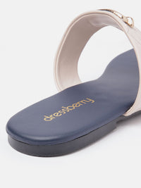 DressBerry Women Textured T-Strap Flats with Embellished Detail